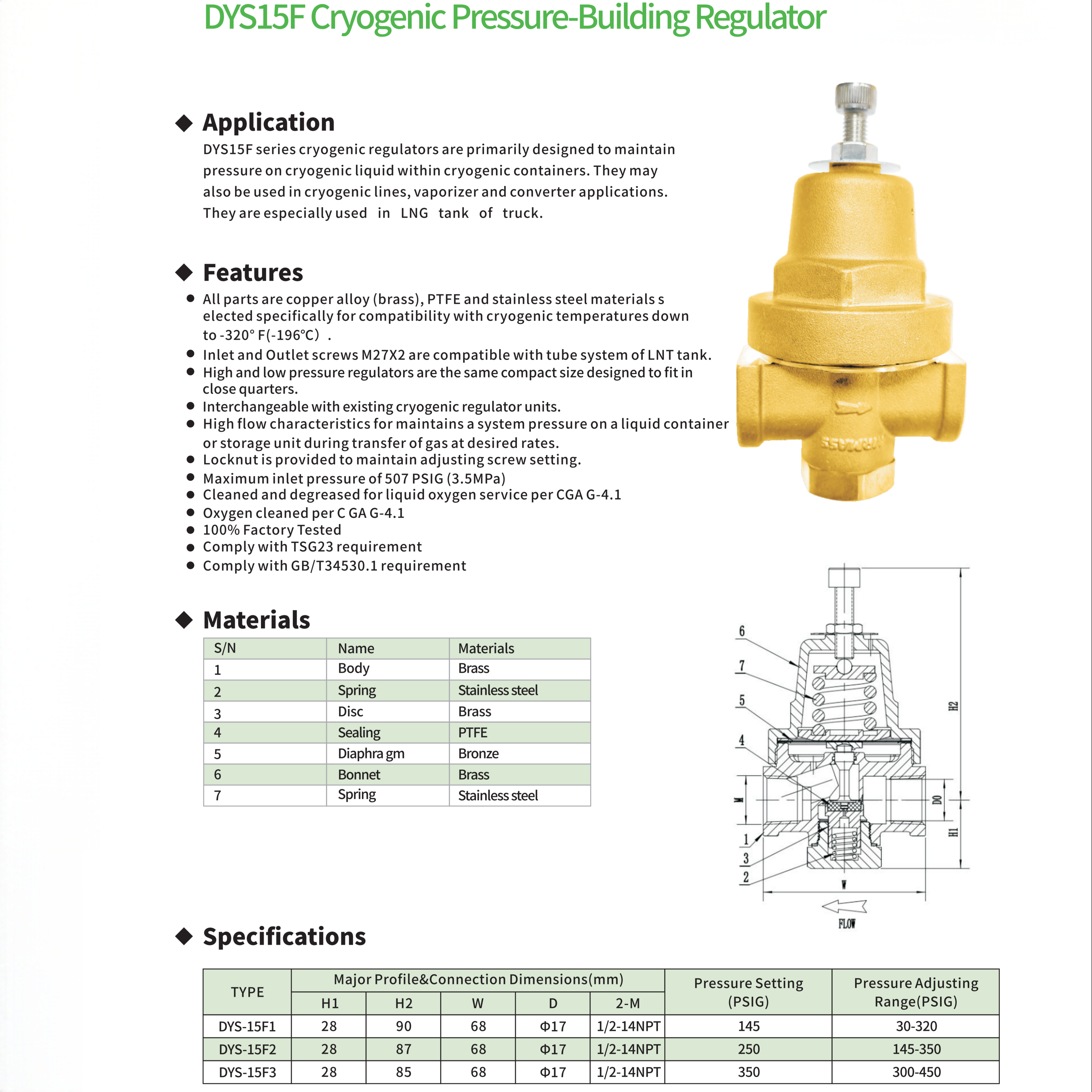 DYS15F Cryogenic Pressure-Building Regulator