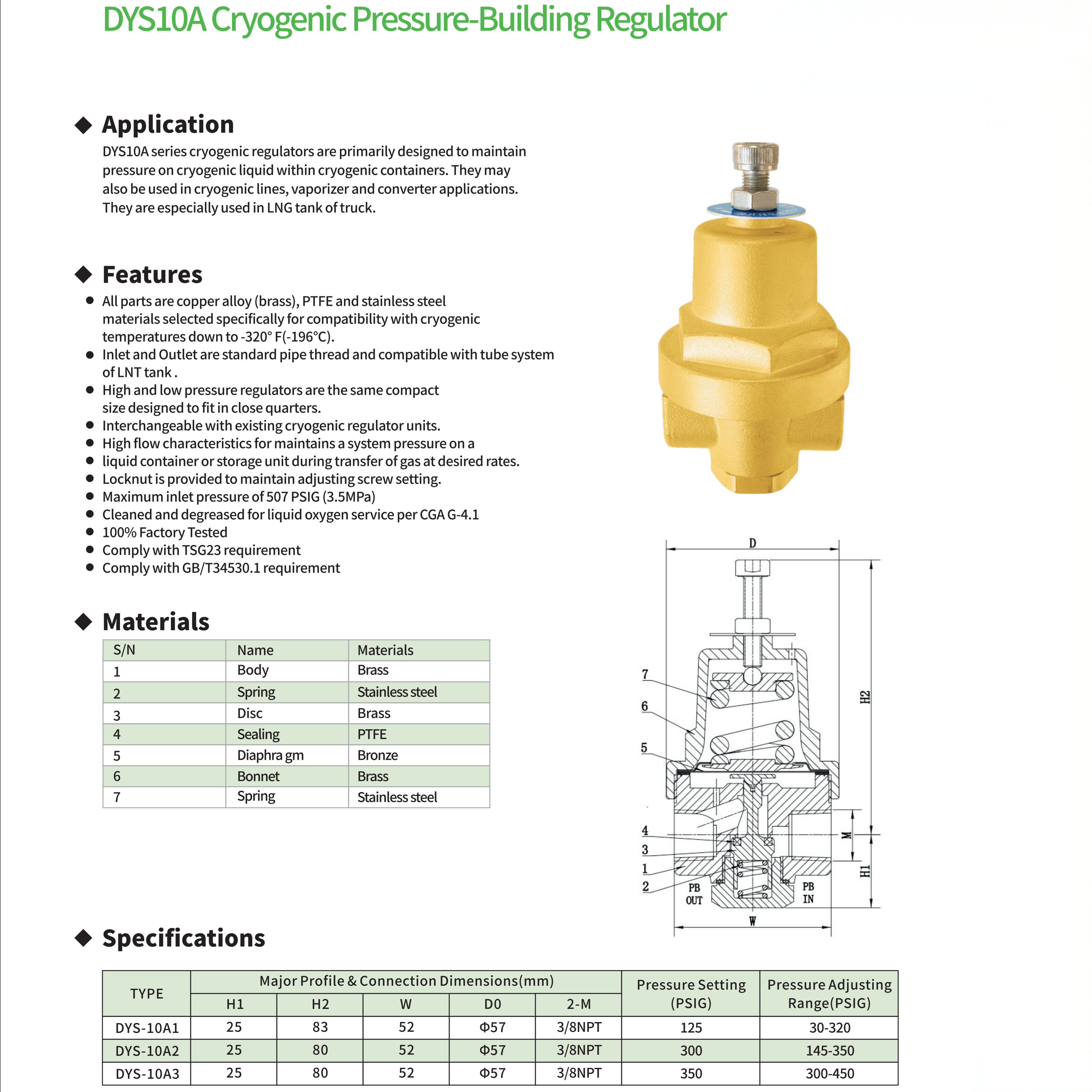 DYS10A Cryogenic Pressure-Building Regulator