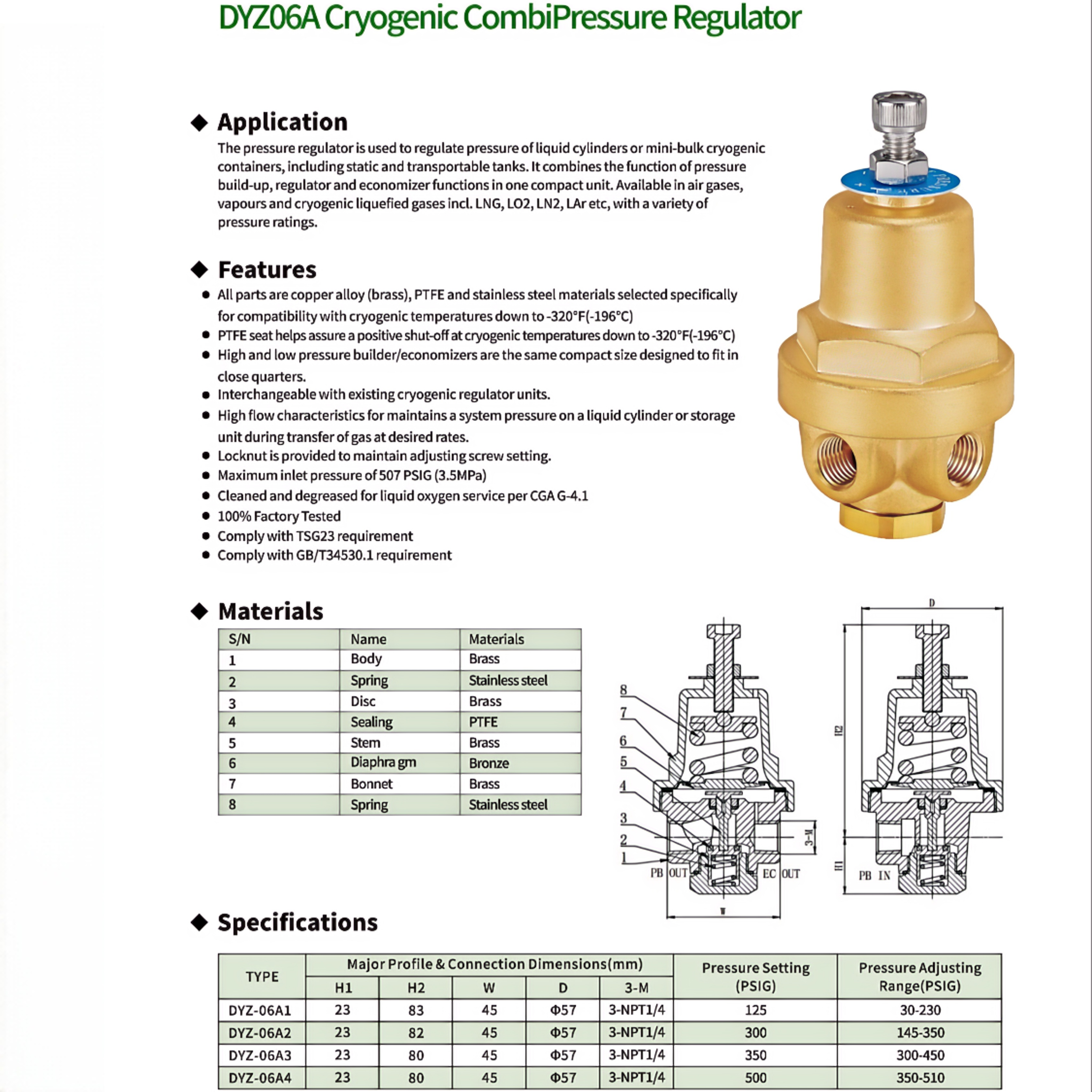 DYZ06A Cryogenic CombiPressure Regulator