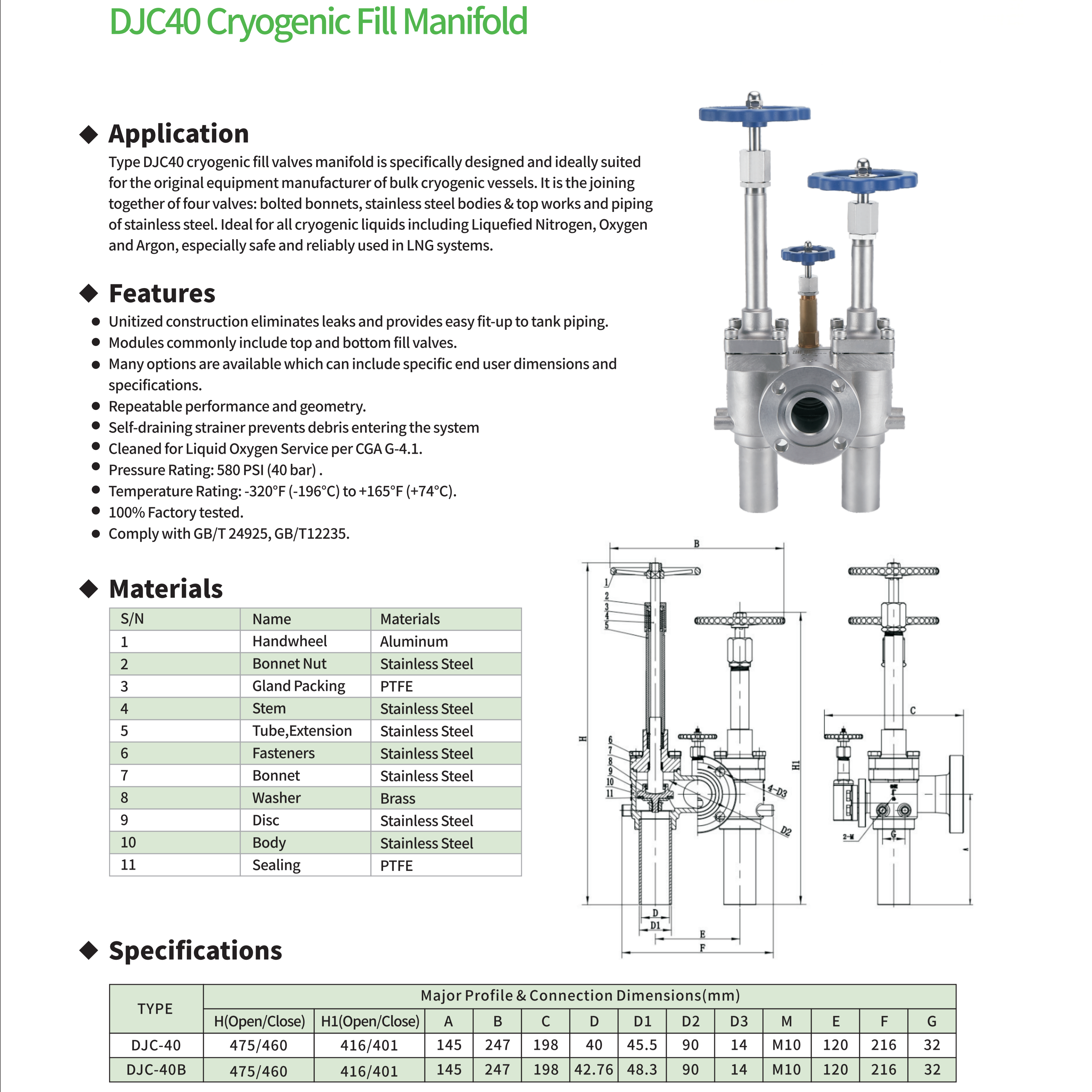 DJC40 Cryogenic Fill Manifold