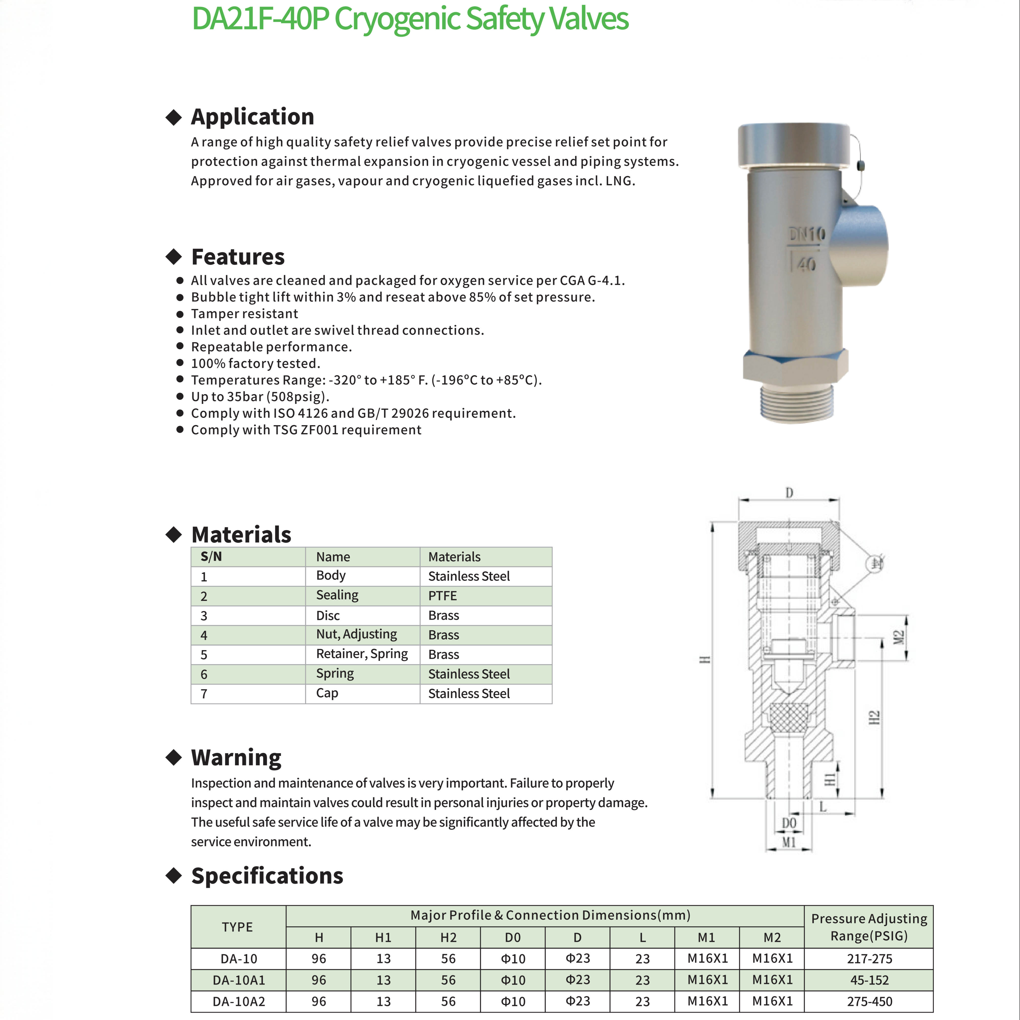 DA21F-40P Cryogenic Safety Valves