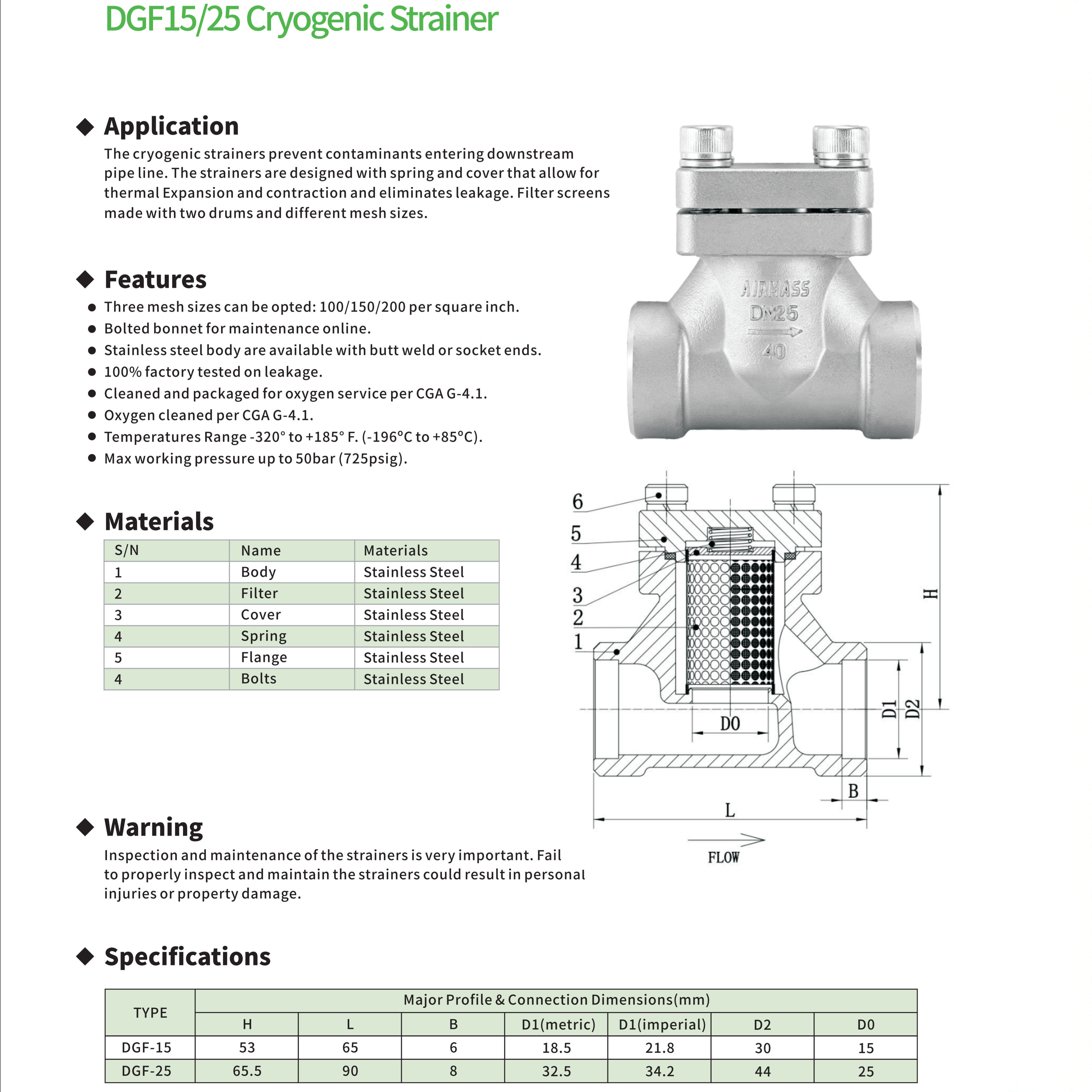 DGF15/25 Cryogenic Strainer