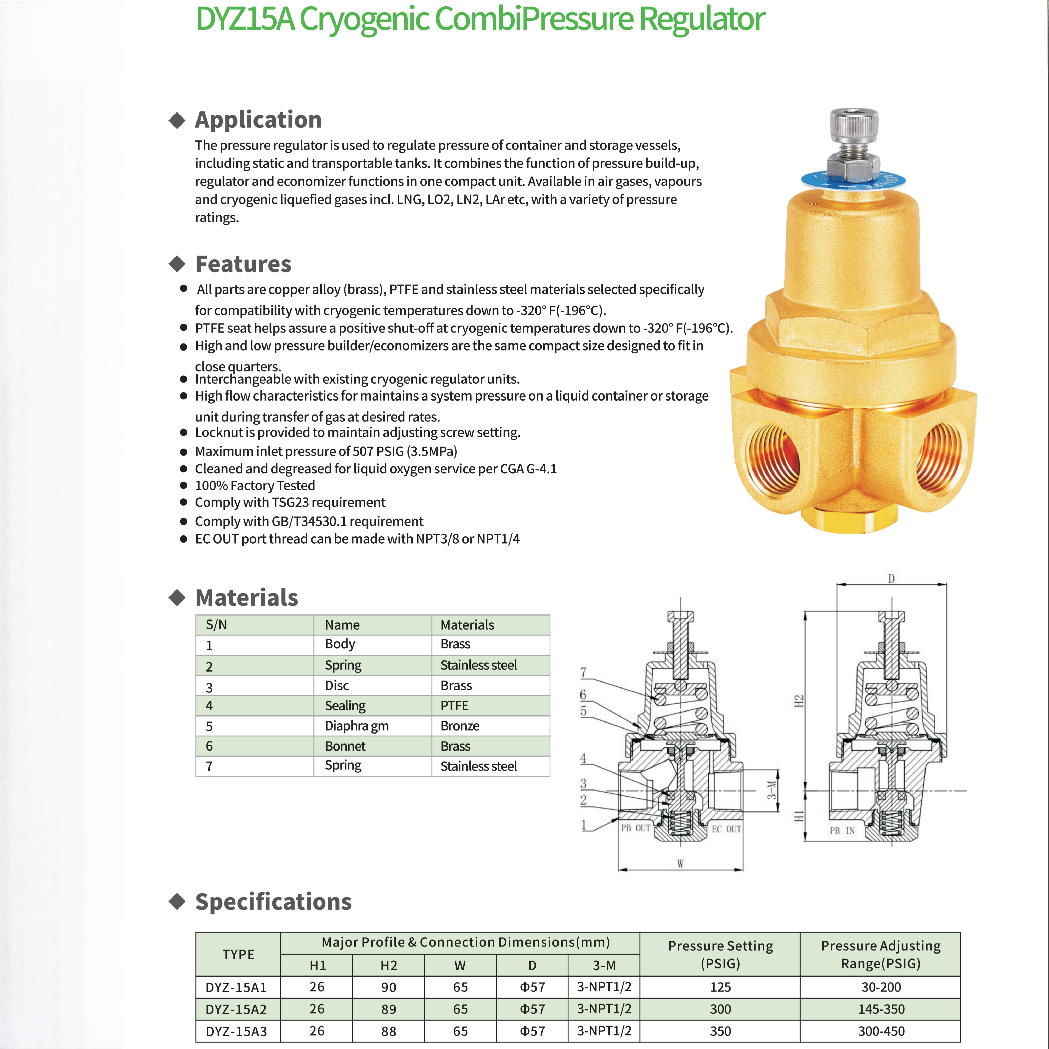 DYZ15A Cryogenic CombiPressure Regulattor