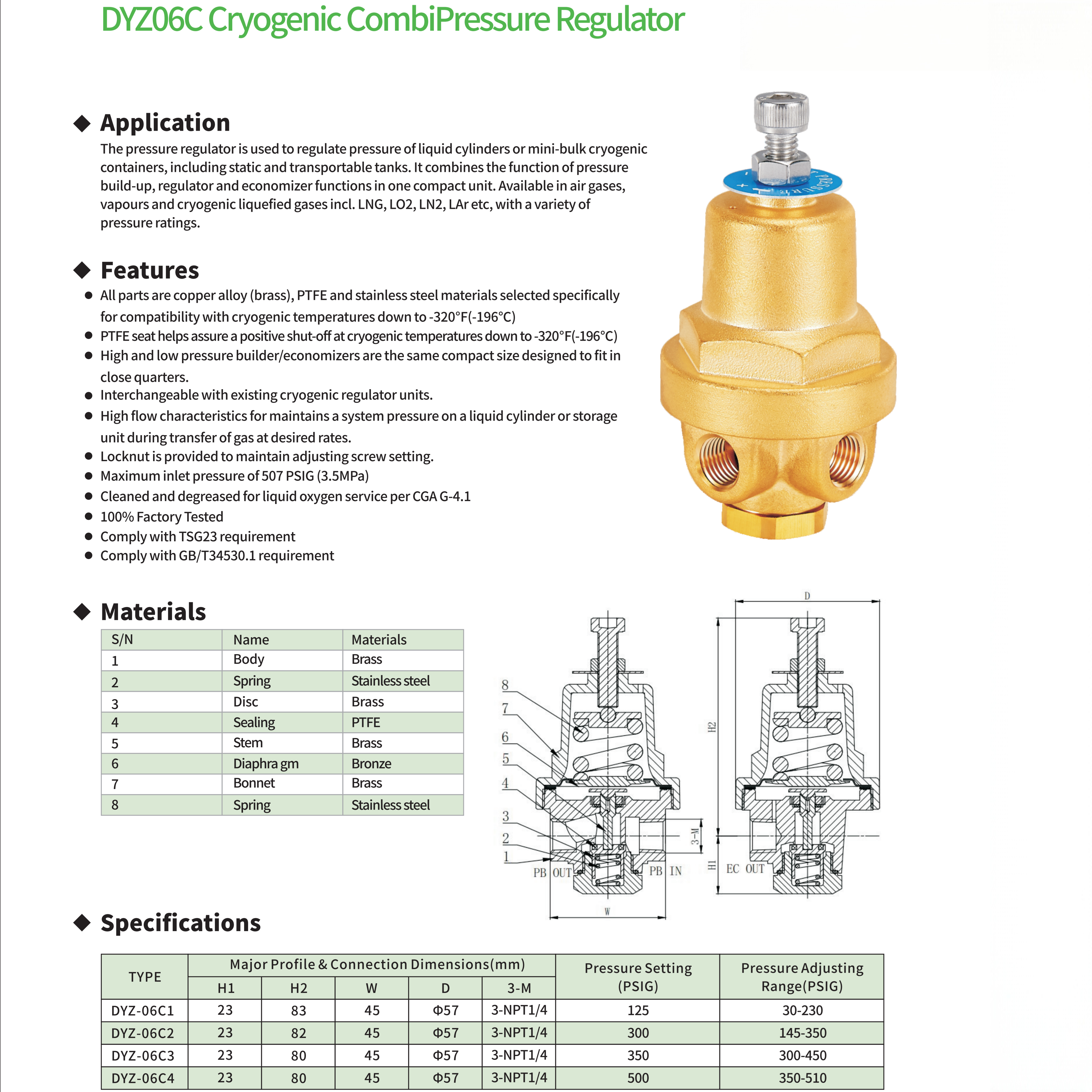 DYZ06C Cryogenic CombiPressure Regulator