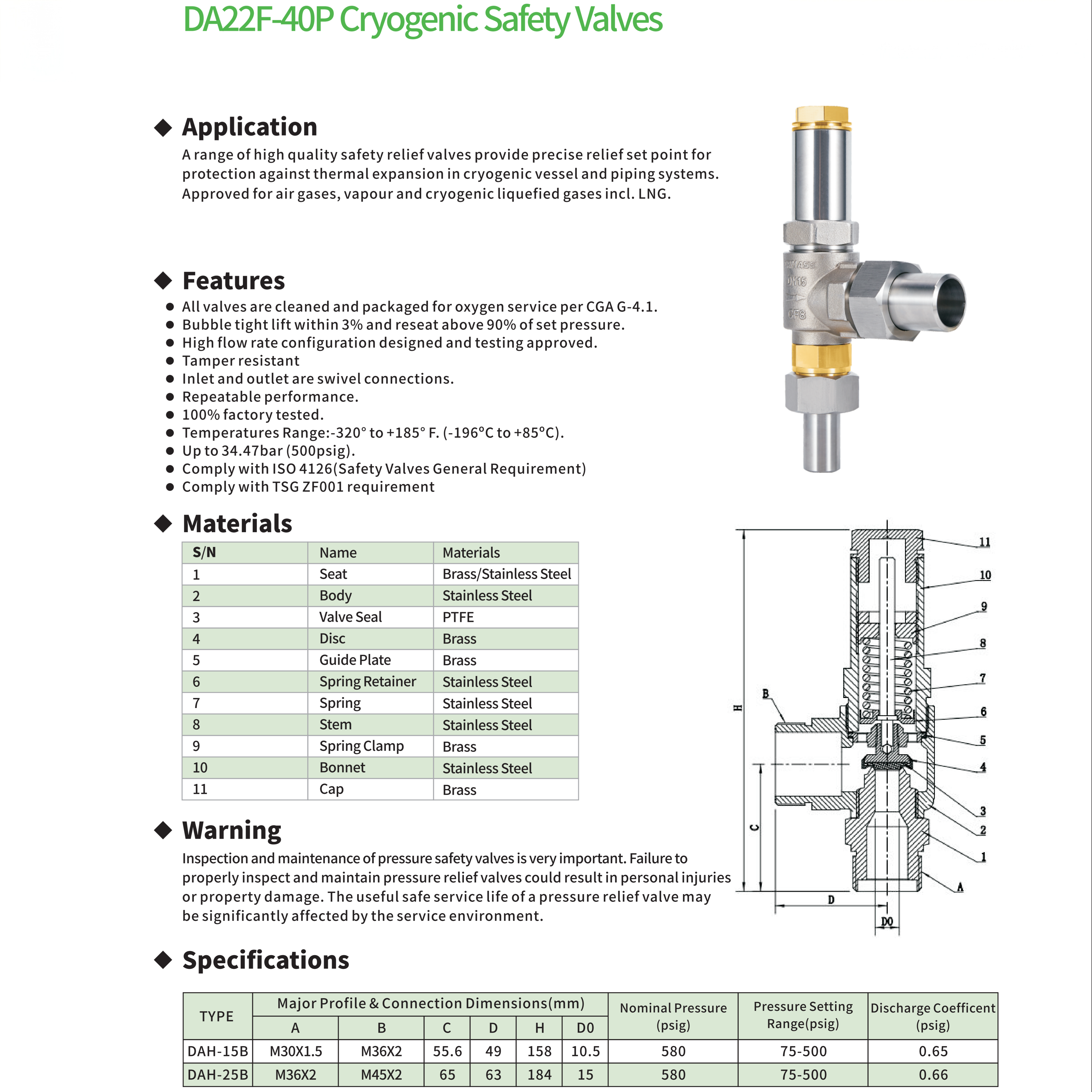 DA22F-40P （DAH-15B，DAH-25B）Cryogenic Safety Valves