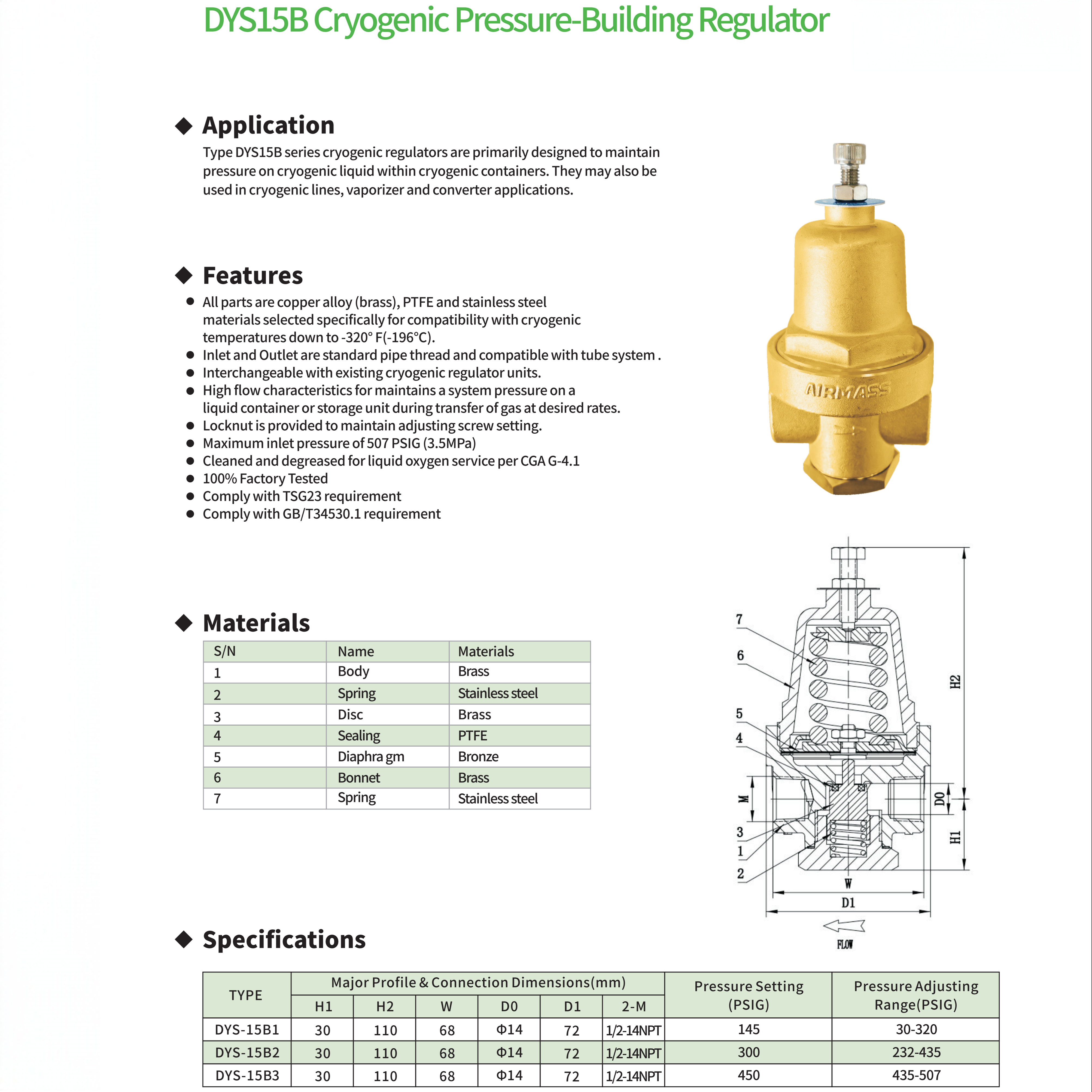 DYS15B Cryogenic Pressure-Building Regulator