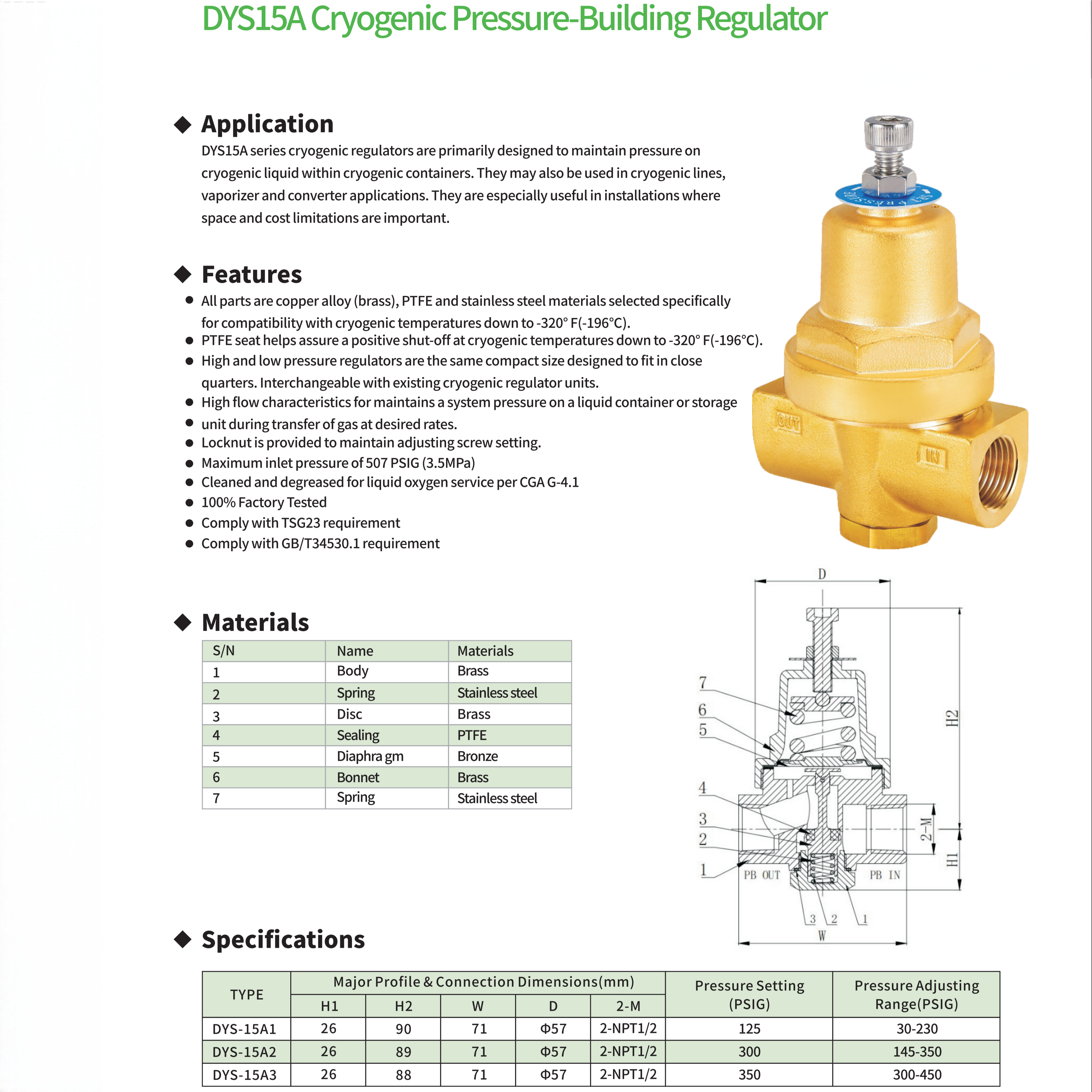 DYS15A Cryogenic Pressure-Building Regulator